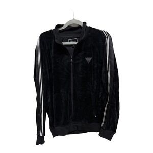 Guess Men's Black Velour Track Jacket Trainer Size Large Zip Up